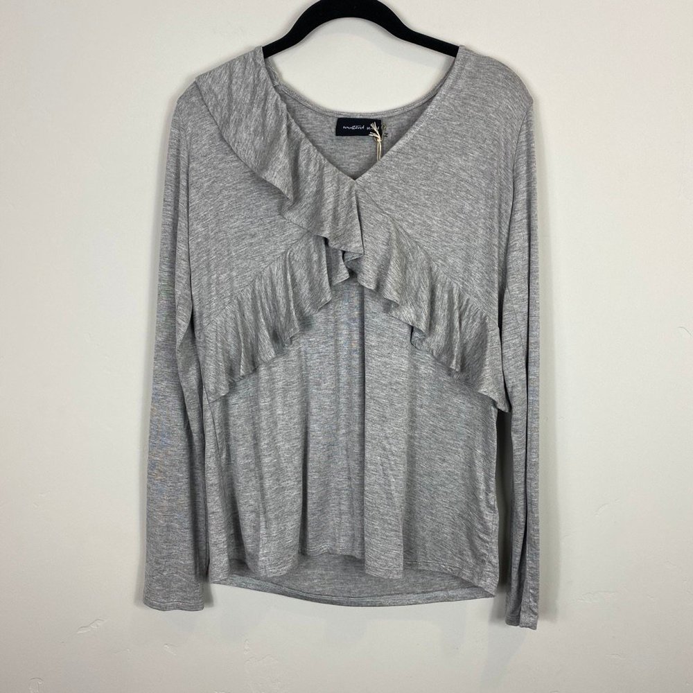 Mustard Seed Women's Ruffle Top Size M Grey